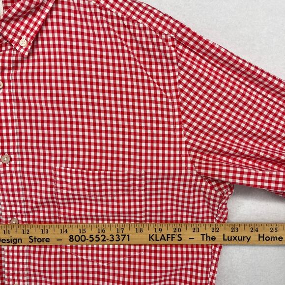 UNIQLO Shirt Mens L Gingham Check Button Up Long Sleeve Woven Cotton Red - Picture 13 of 15